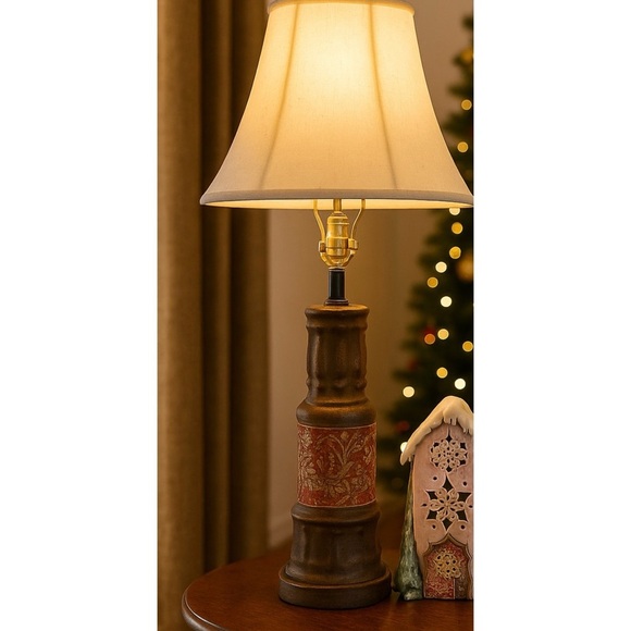 Vintage MCM Distressed Bronze Finish with Ceramic Paisley Electric 29”Table Lamp - Picture 1 of 16